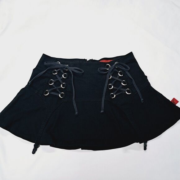 Tripp Black Double Corset Front Garter Guns Mini Skirt Rare Y2k M L Vtg Goth - Picture 2 of 16